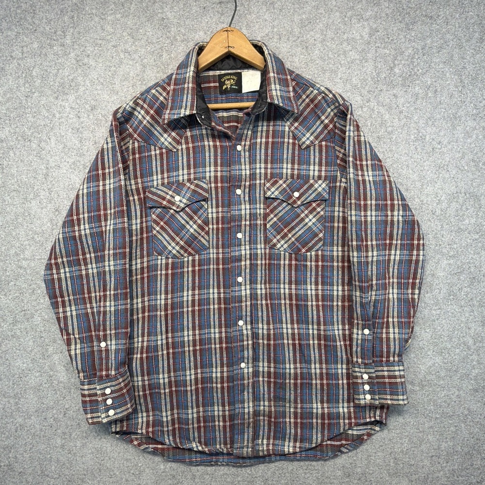 Vintage Saddle King Western Pearl Button Flannel Mens Size XL 70s